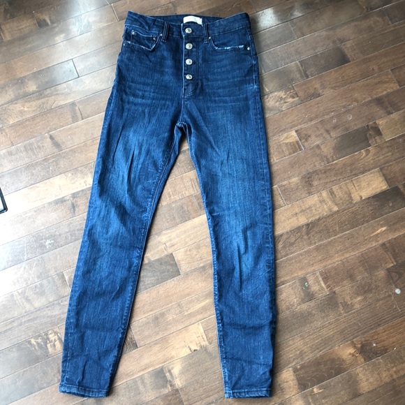 Zara Dark Wash High-Waisted Button-Fly Skinny Jeans Size 4 - Picture 3 of 13